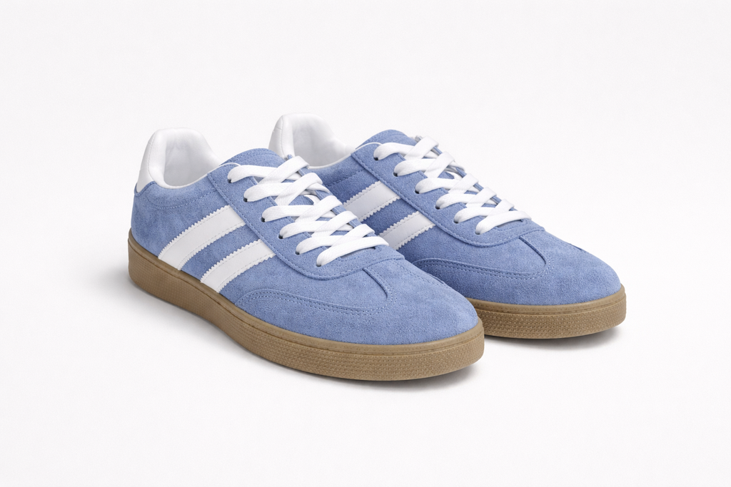Zapatillas Mujer Azul Cielo Efecto Ante con Suela Caramelo – Estilo Casual Urbano