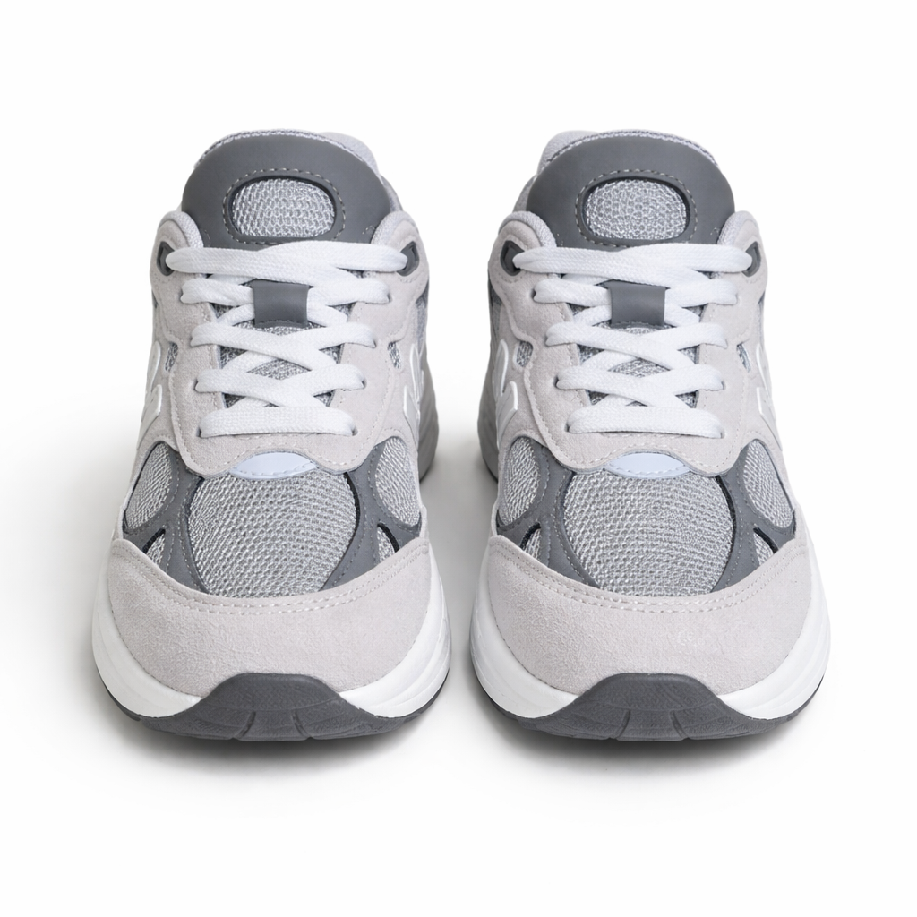 Zapatillas Mujer Gris y Blanco Chunky con Detalle N – Deportivas Casual Transpirables