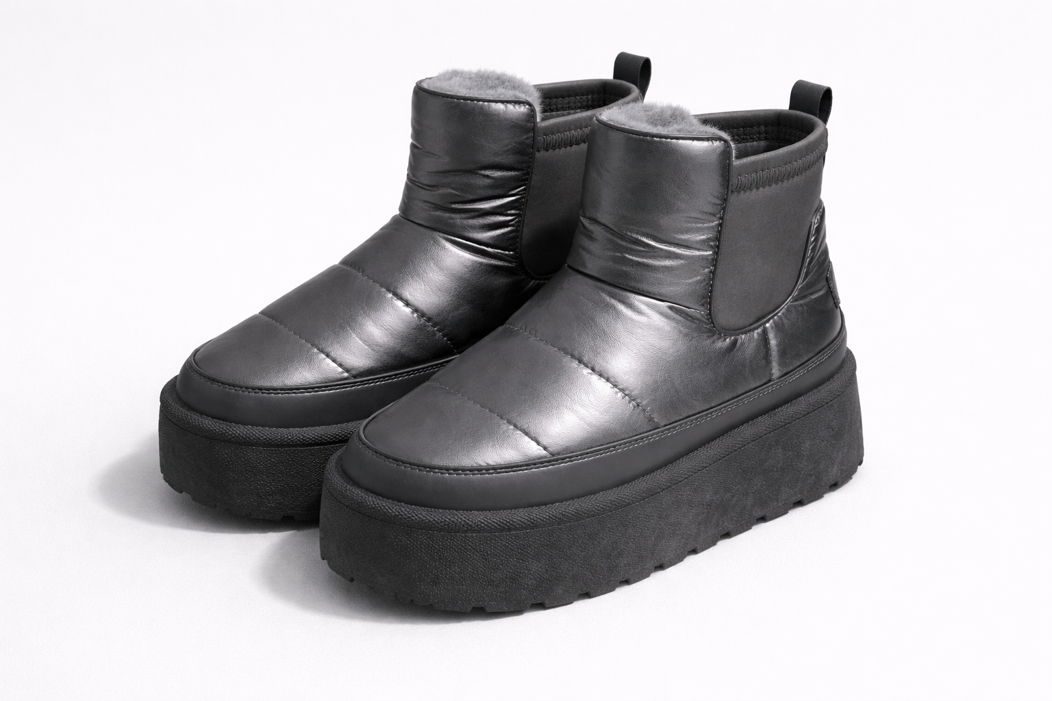 Botines de invierno impermeables negros acolchados con plataforma, suela antideslizante y forro cálido