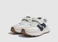 Zapatillas deportivas para niño blancas con velcro, cordones elásticos, suela antideslizante y detalle azul marino
