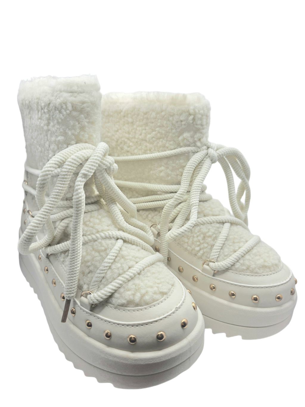Botas Blancas Forradas de Pelo con Plataforma y Tachuelas – Invierno & Nieve
