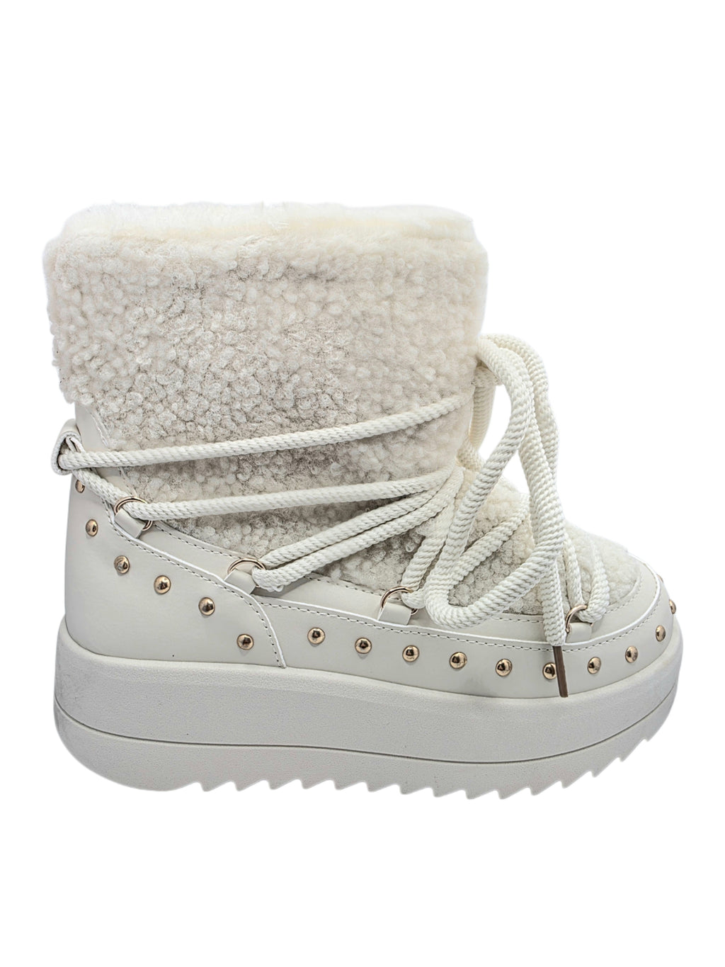 Botas Blancas Forradas de Pelo con Plataforma y Tachuelas – Invierno & Nieve
