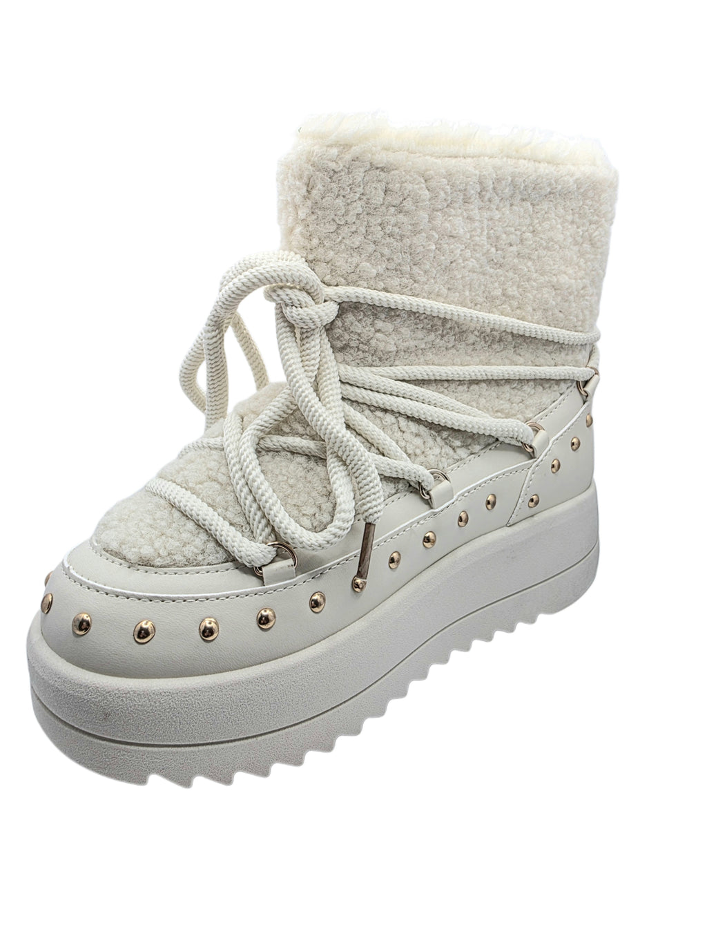 Botas Blancas Forradas de Pelo con Plataforma y Tachuelas – Invierno & Nieve