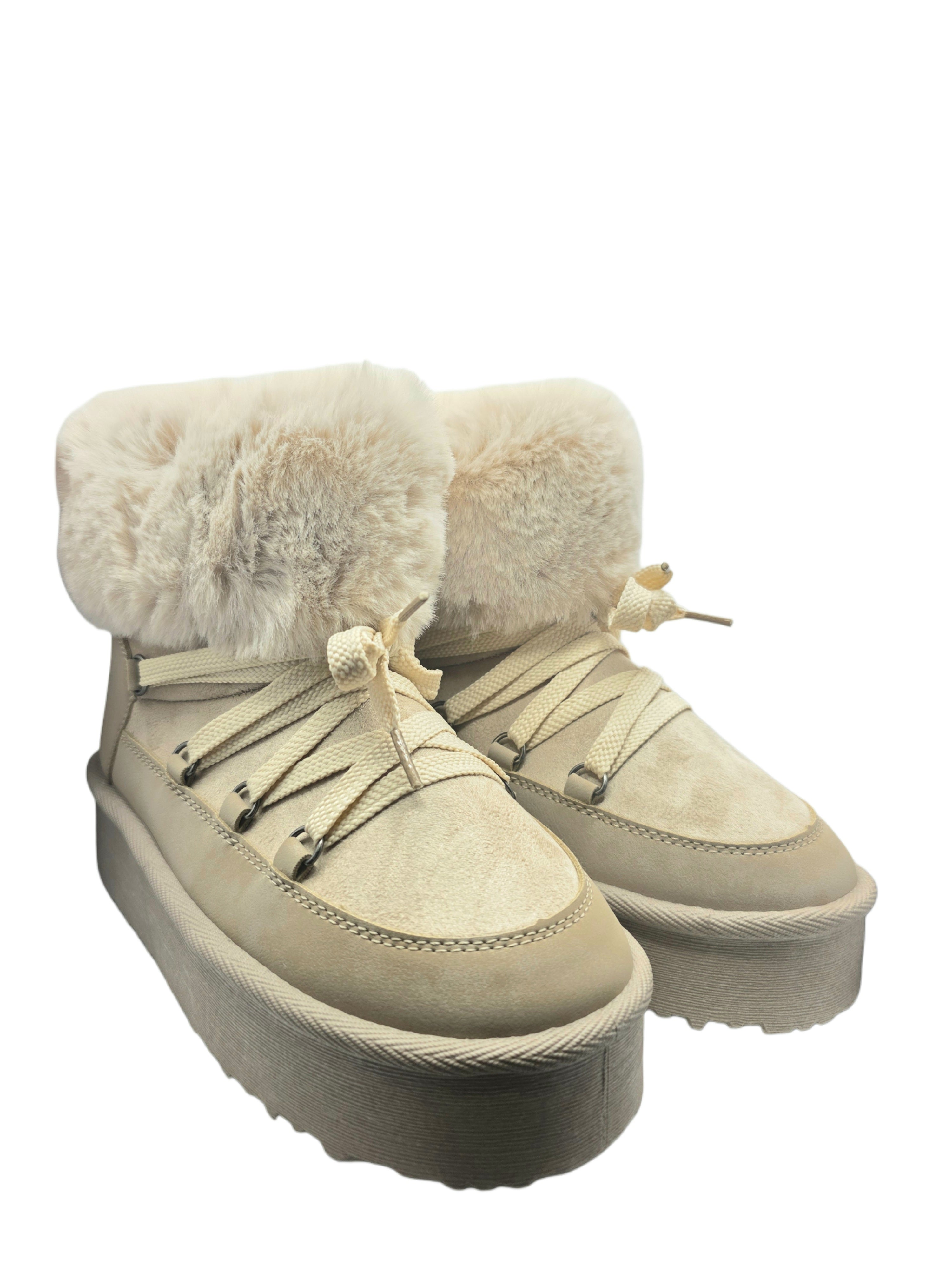 Botas Mujer Invierno Beige | Plataforma, Forro de Pelo Suave y Antideslizantes