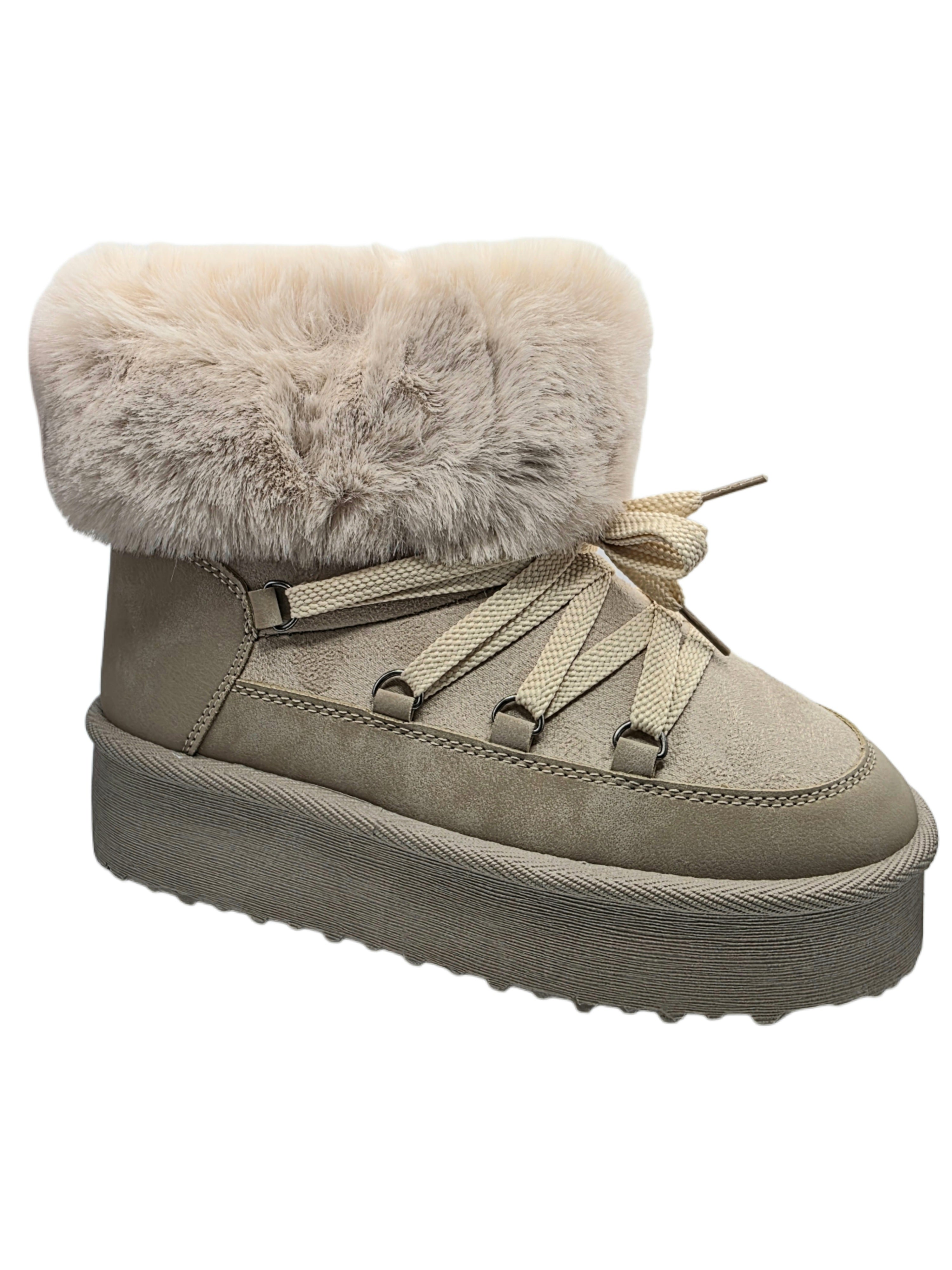 Botas Mujer Invierno Beige | Plataforma, Forro de Pelo Suave y Antideslizantes