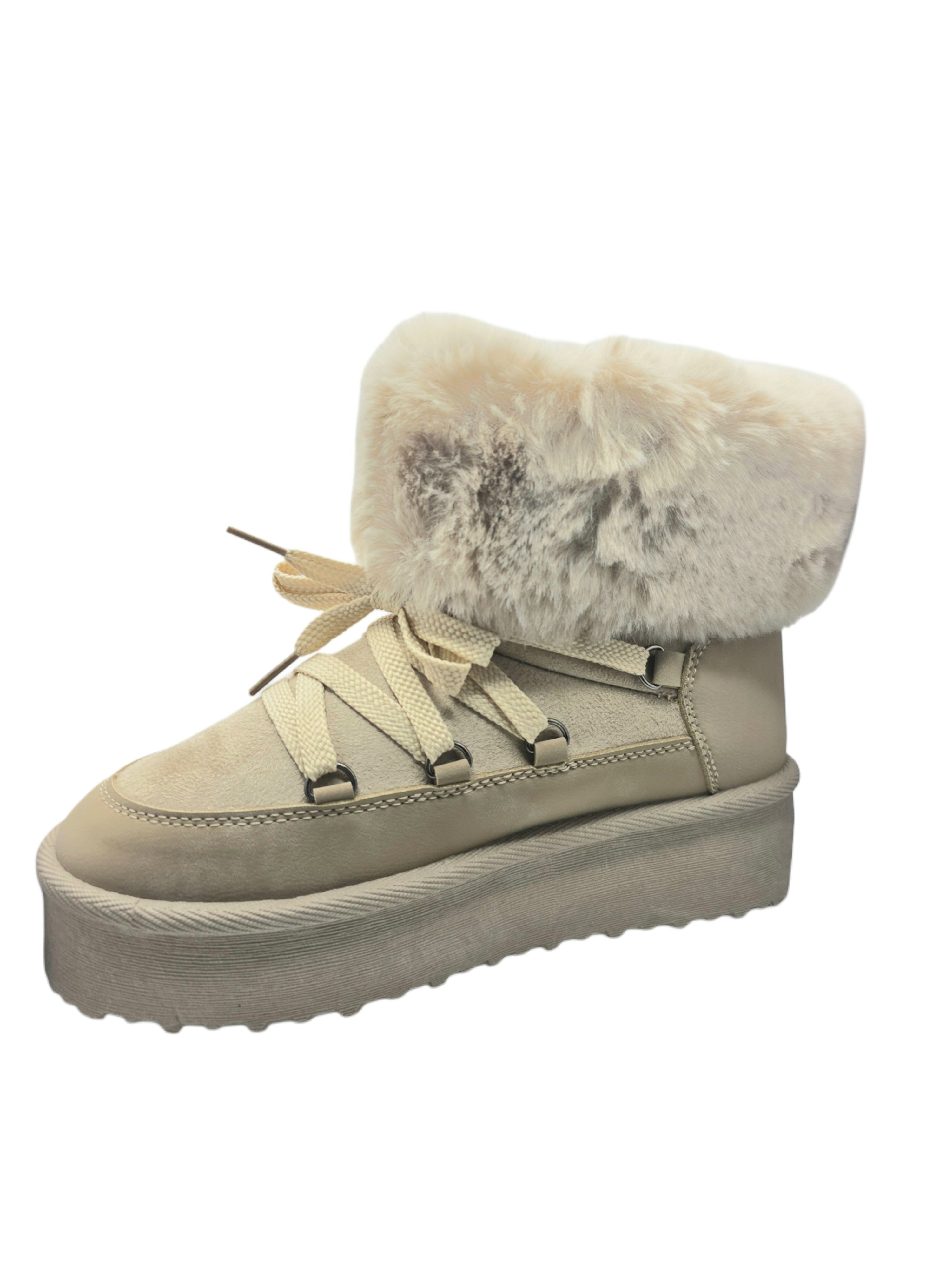 Botas Mujer Invierno Beige | Plataforma, Forro de Pelo Suave y Antideslizantes