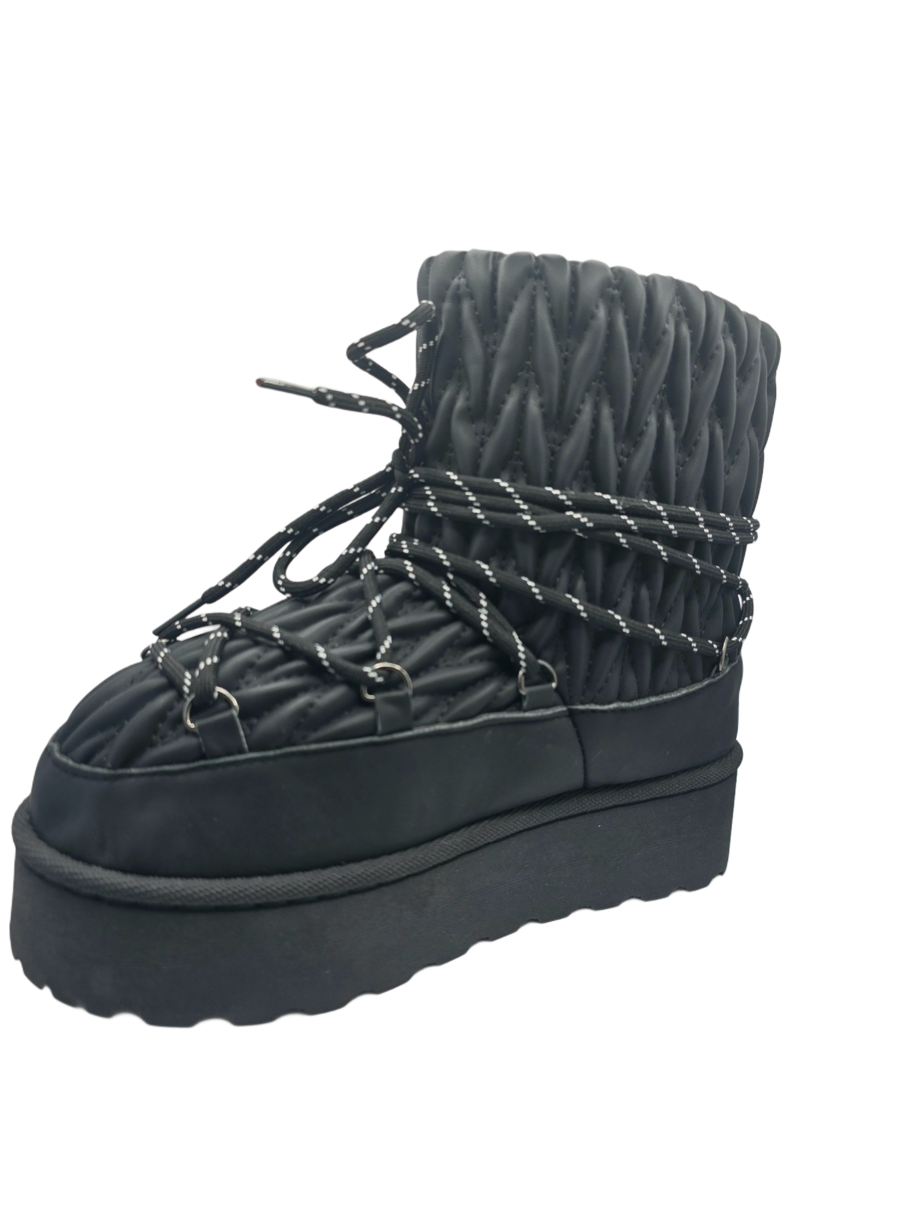Botas de Nieve Impermeables Negras con Plataforma – Forradas de Pelo y Antideslizantes