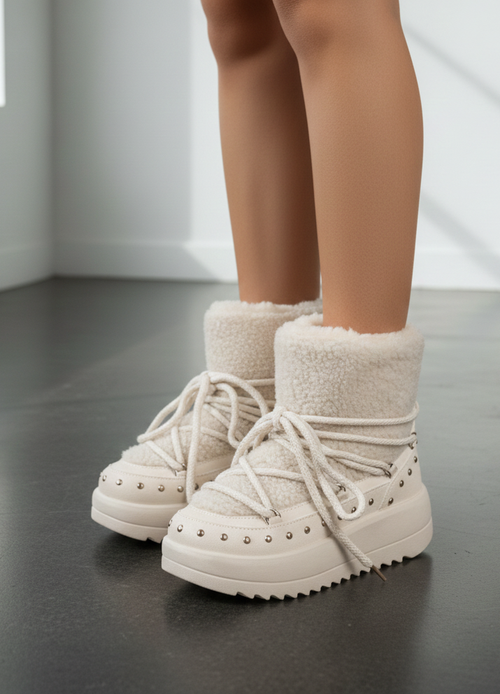 bota plataforma con tachuerlas forrada de pelo en  su interior