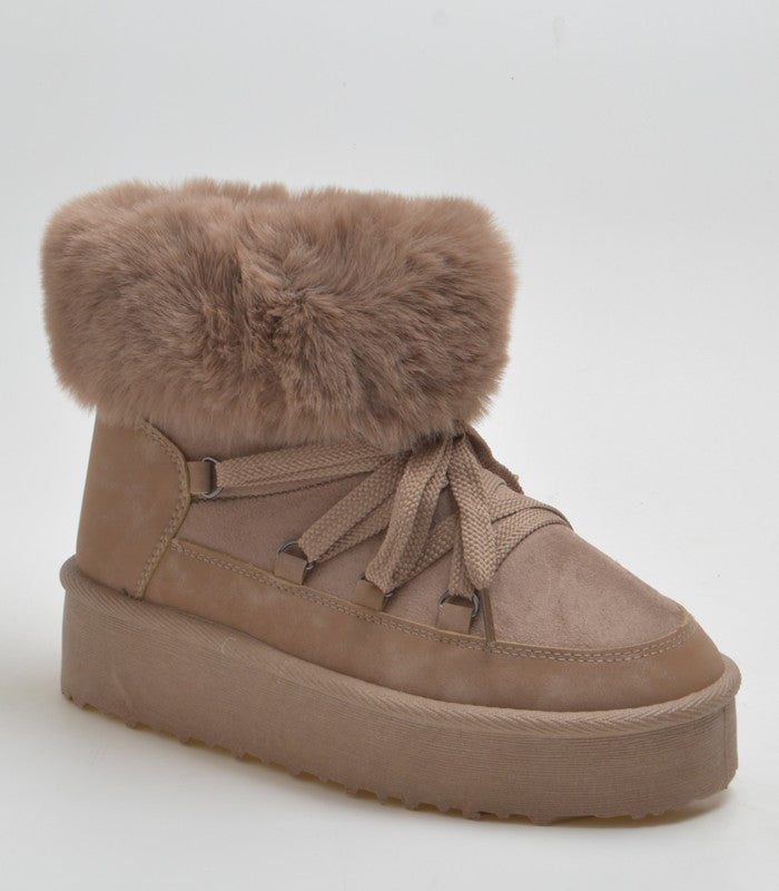 Botas Mujer Invierno Beige | Plataforma, Forro de Pelo Suave y Antideslizantes